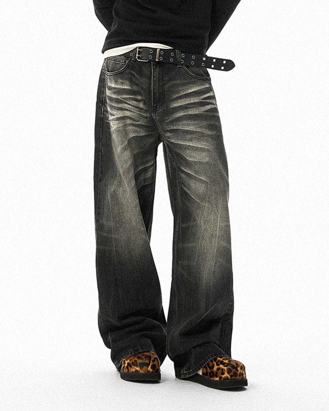 JHYQ Black Washed Lightning Burst Fade Jeans