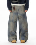 JHYQ Blue Beaded Studded Curved Seam Machete Jeans