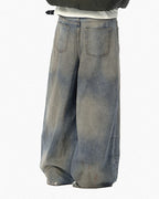 JHYQ Blue Beaded Studded Curved Seam Machete Jeans