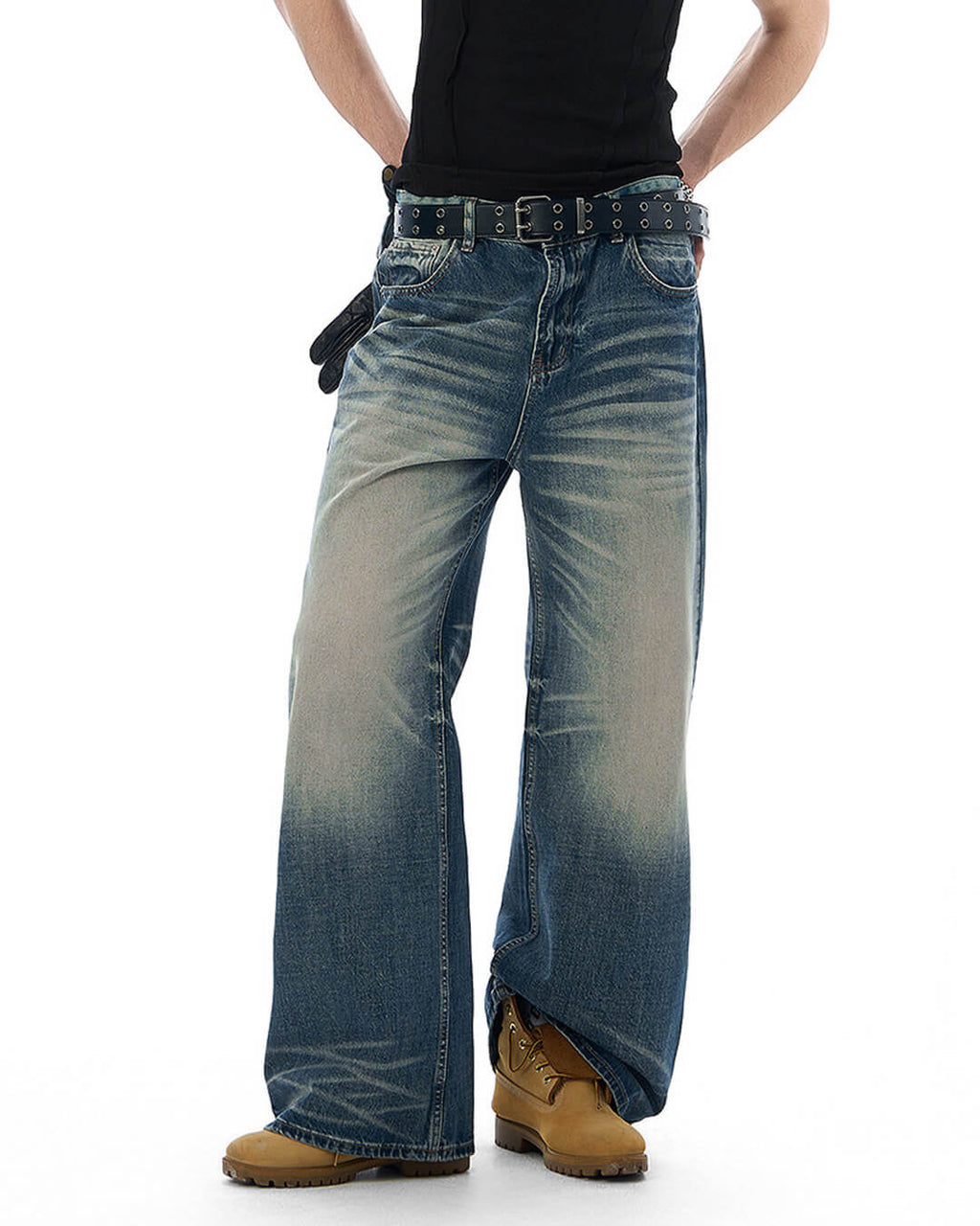 JHYQ Blue Vintage Wash Loose Fit Jeans