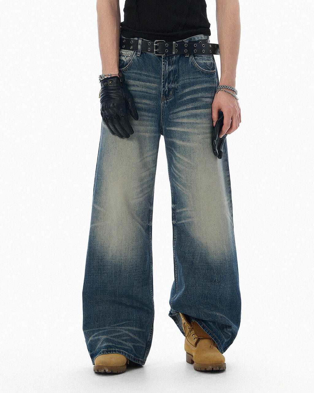 JHYQ Blue Vintage Wash Loose Fit Jeans