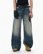 JHYQ Blue Vintage Wash Loose Fit Jeans