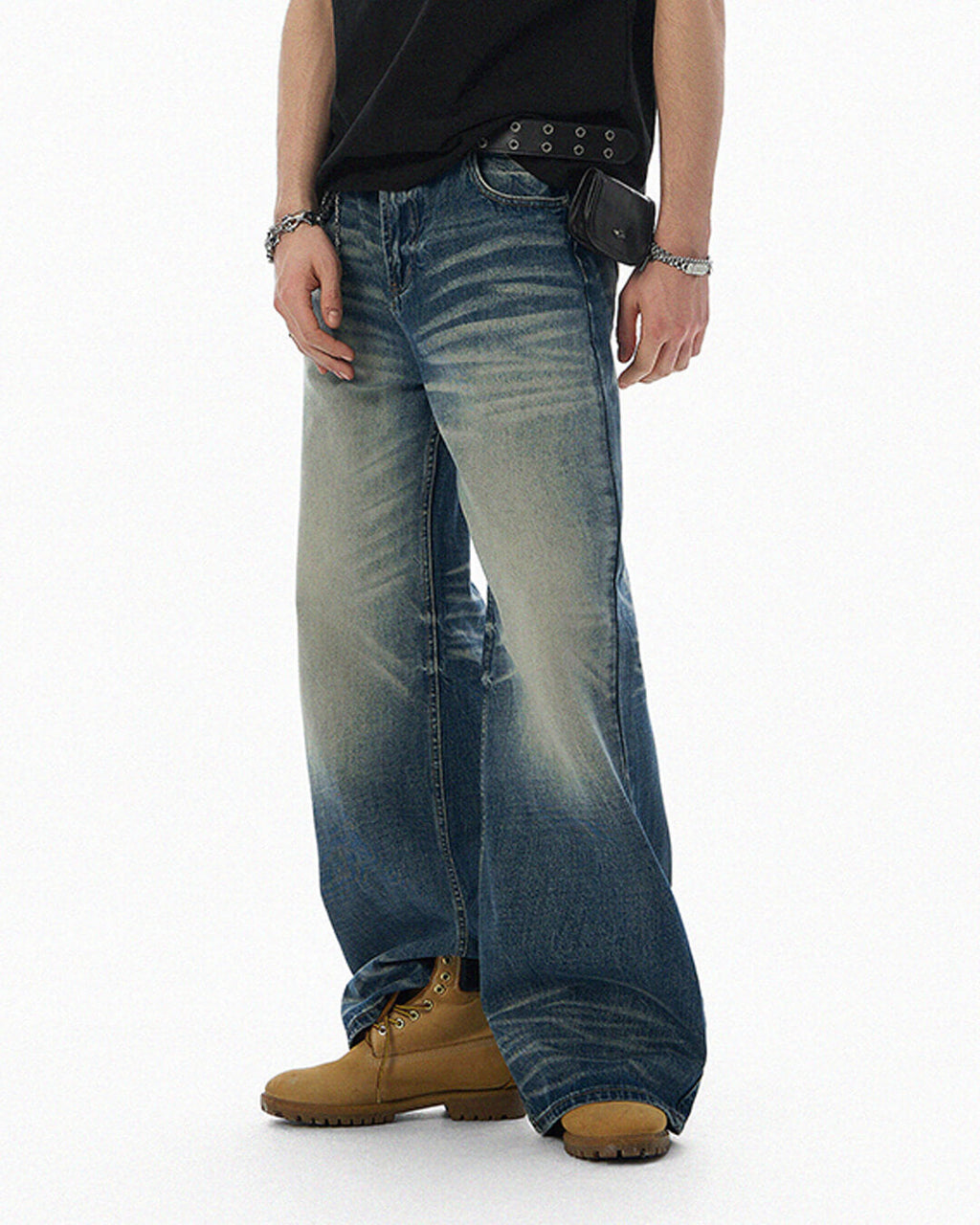 JHYQ Blue Vintage Wash Loose Fit Jeans
