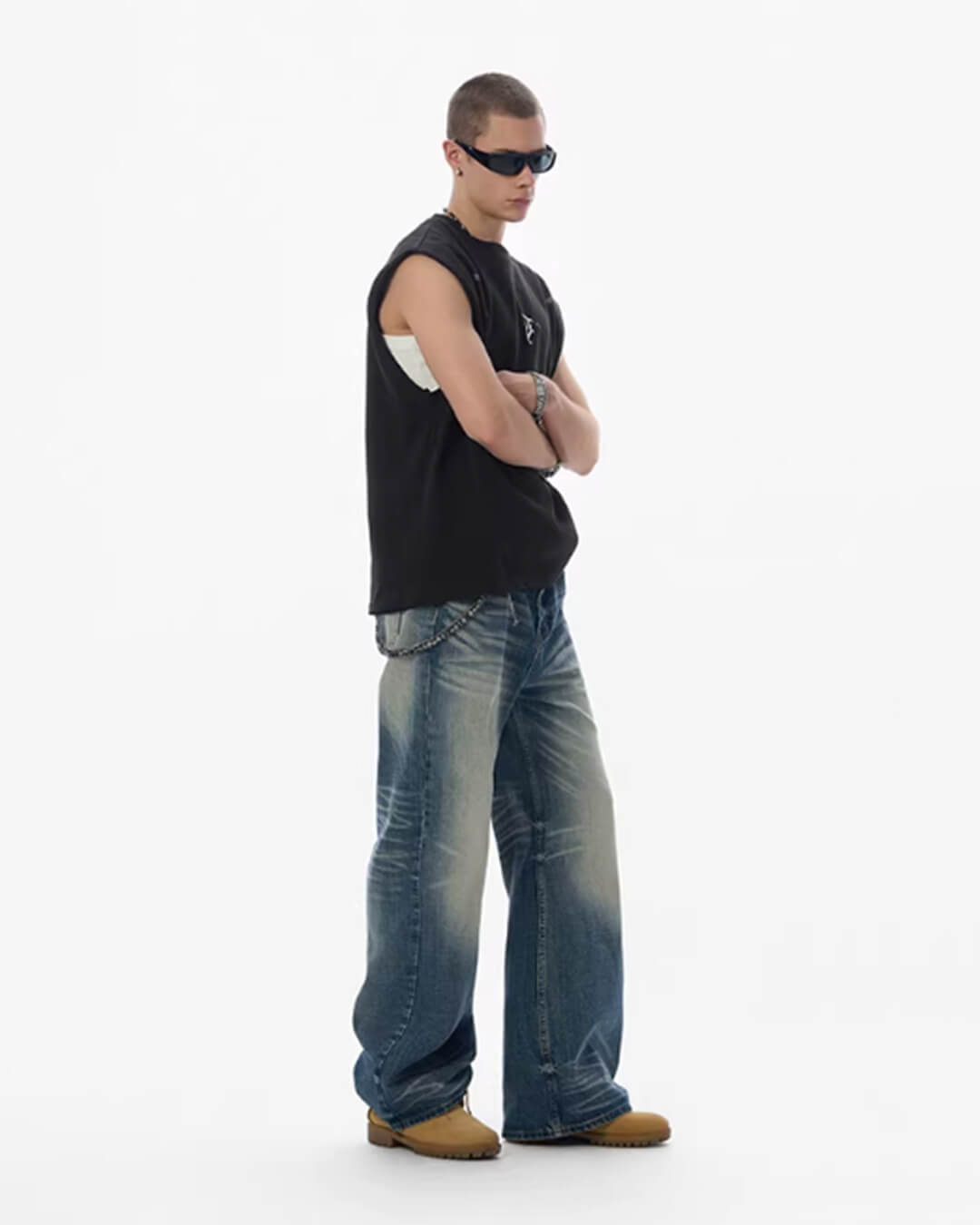 JHYQ Blue Vintage Wash Loose Fit Jeans