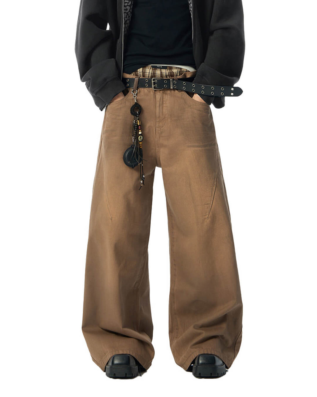 JHYQ Brown Washed 3D Cut Baggy Jeans