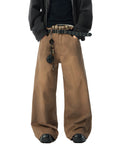 JHYQ Brown Washed 3D Cut Baggy Jeans