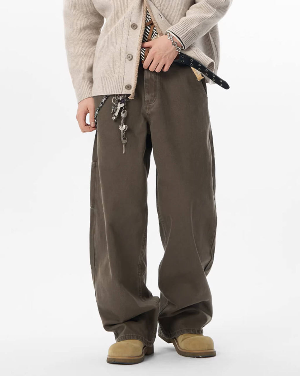 JHYQ Coffee Brown Washed Work Jeans