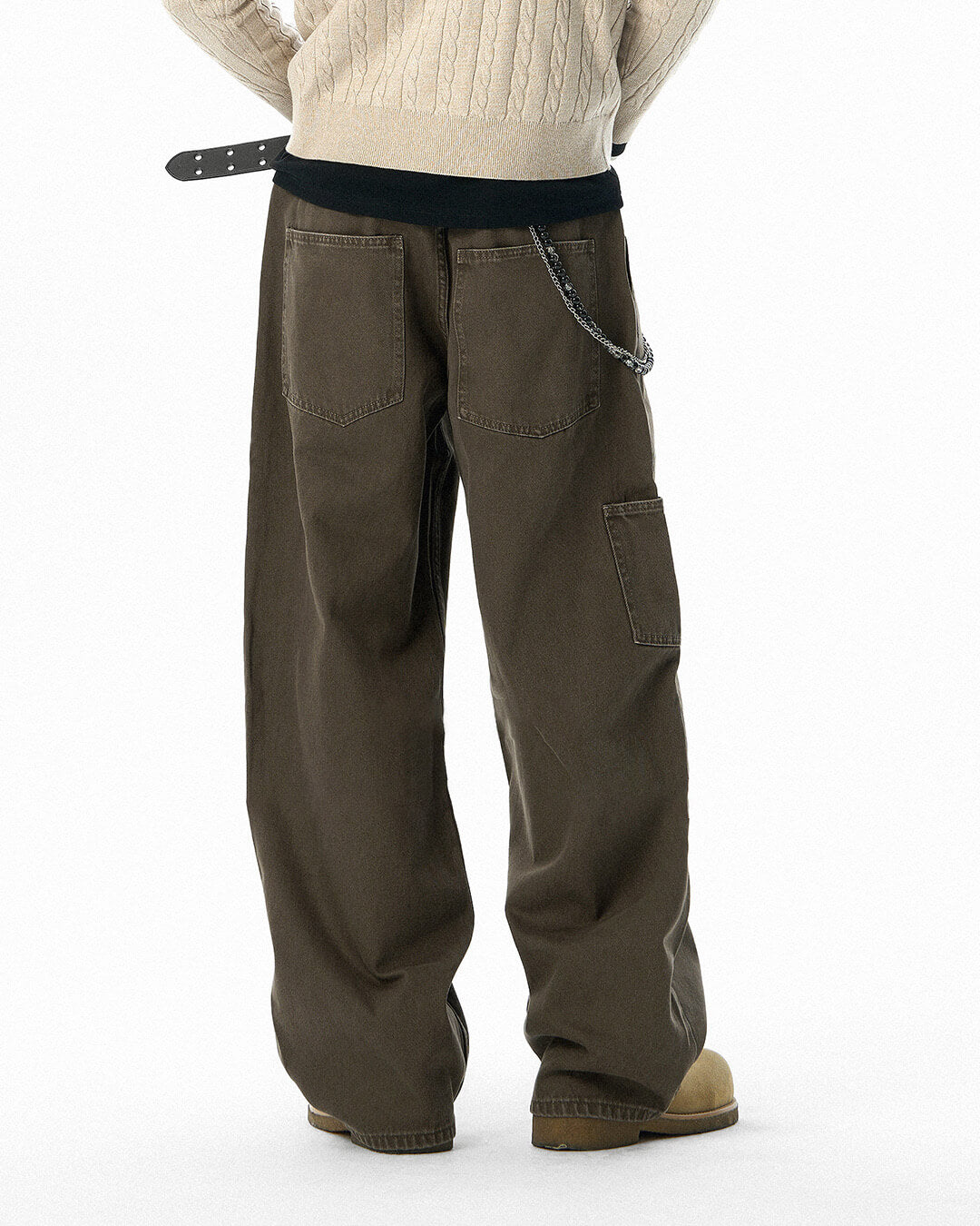 JHYQ Coffee Brown Washed Work Jeans