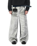 JHYQ Contrast Inner Stripe Distressed Washed White Baggy Jeans