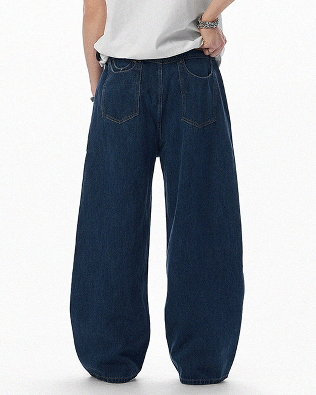 JHYQ Dark Blue Arched Back Pocket Loose Fit Jeans