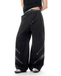 JHYQ Diagonal Zipper Detail Contrast Stripe Baggy Pants