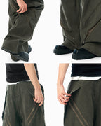 JHYQ Diagonal Zipper Detail Contrast Stripe Baggy Pants