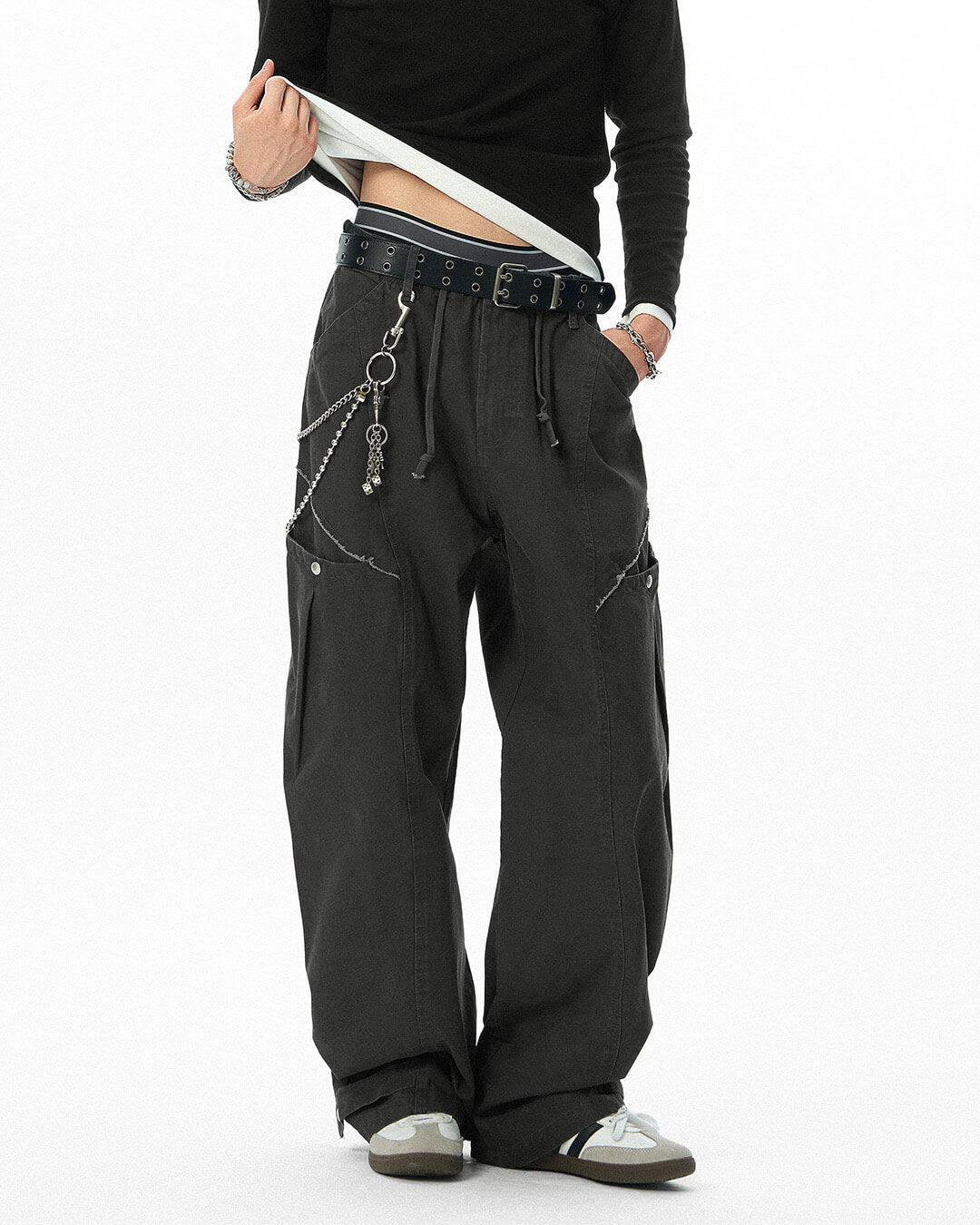 JHYQ Distressed Multi Pocket Baggy Cargo Pants