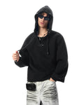 JHYQ Eye Rivet Rope Drawstring V Neck Cropped Hoodie