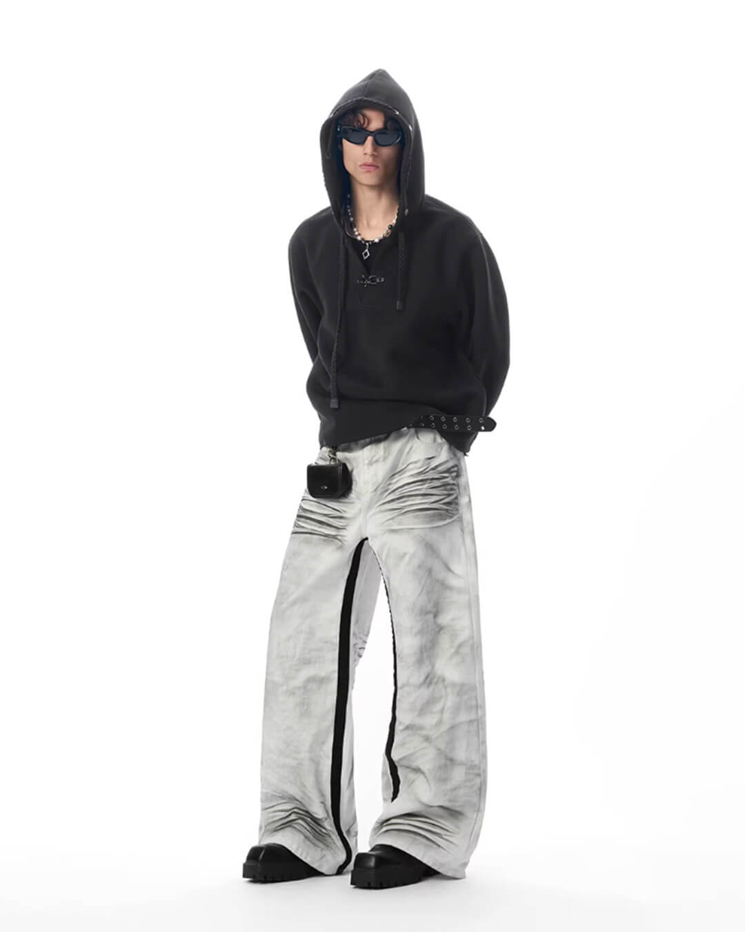 JHYQ Eye Rivet Rope Drawstring V Neck Cropped Hoodie