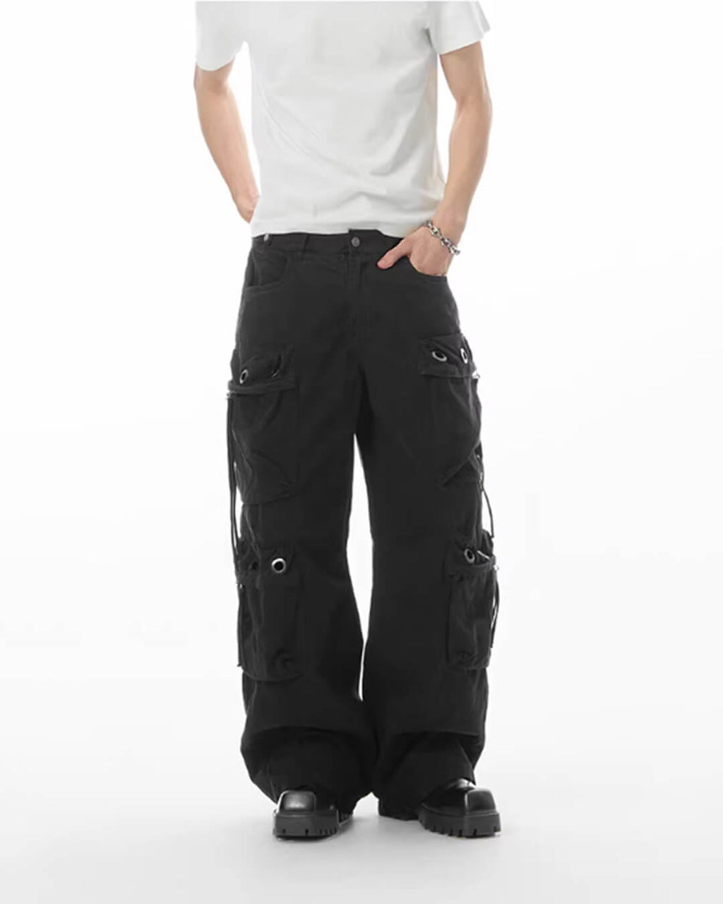 JHYQ Eyelet Detail 3D Multi Pocket Baggy Cargo Pants