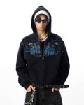 JHYQ Fist Print Rivet Shoulder Detail Cropped Zip Up Hoodie