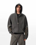 JHYQ Floral Print Studded Double Zipper Hoodie