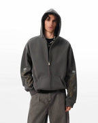 JHYQ Floral Print Studded Double Zipper Hoodie