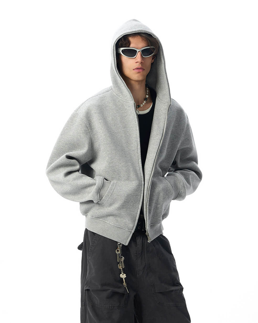 JHYQ Heavyweight Essential Cropped Zip Up Hoodie