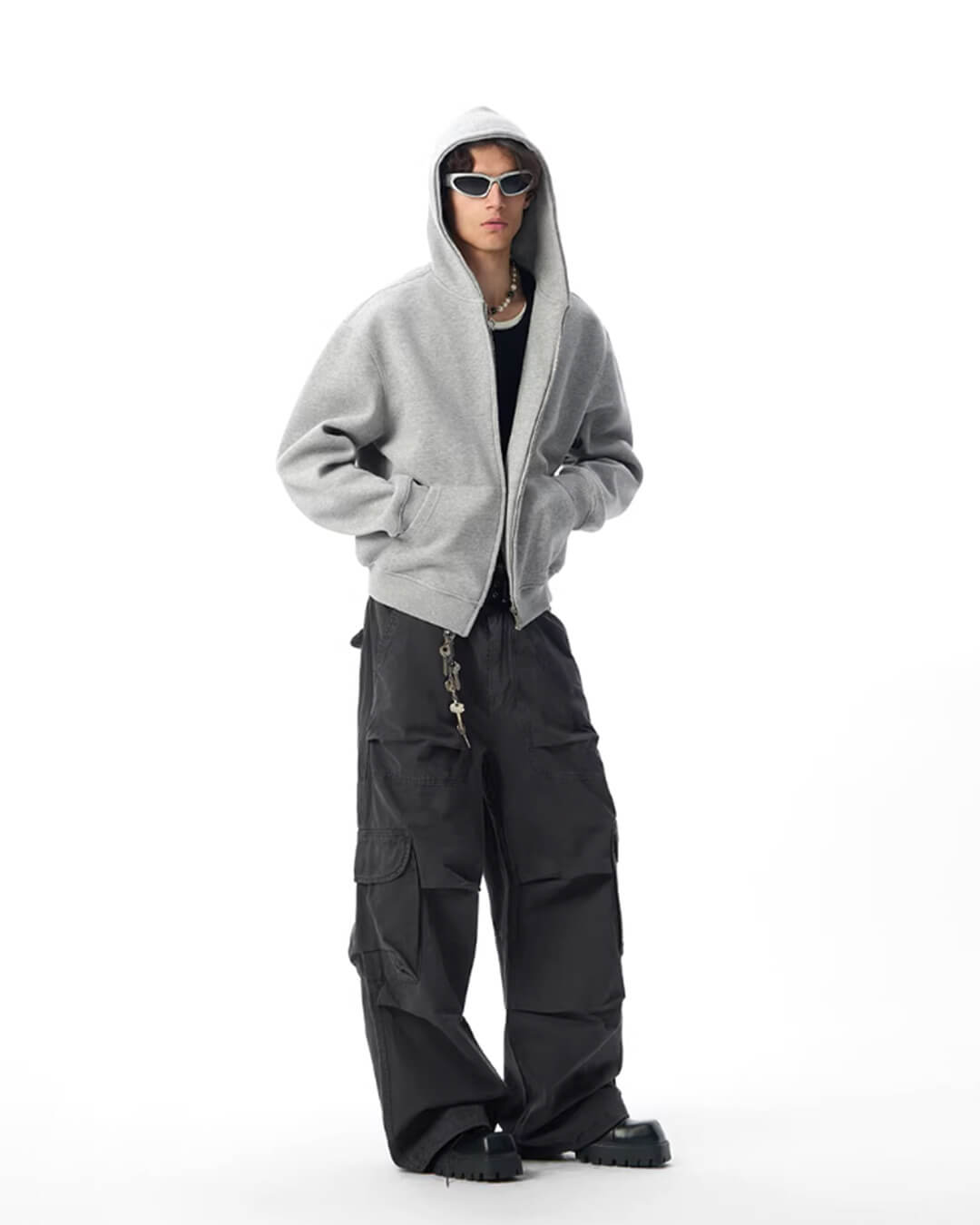 JHYQ Heavyweight Essential Cropped Zip Up Hoodie