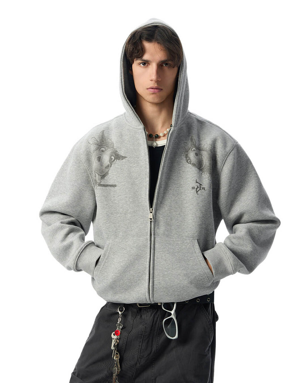 JHYQ Horse Print Cropped Zip Up Hoodie