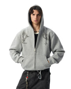 JHYQ Horse Print Cropped Zip Up Hoodie