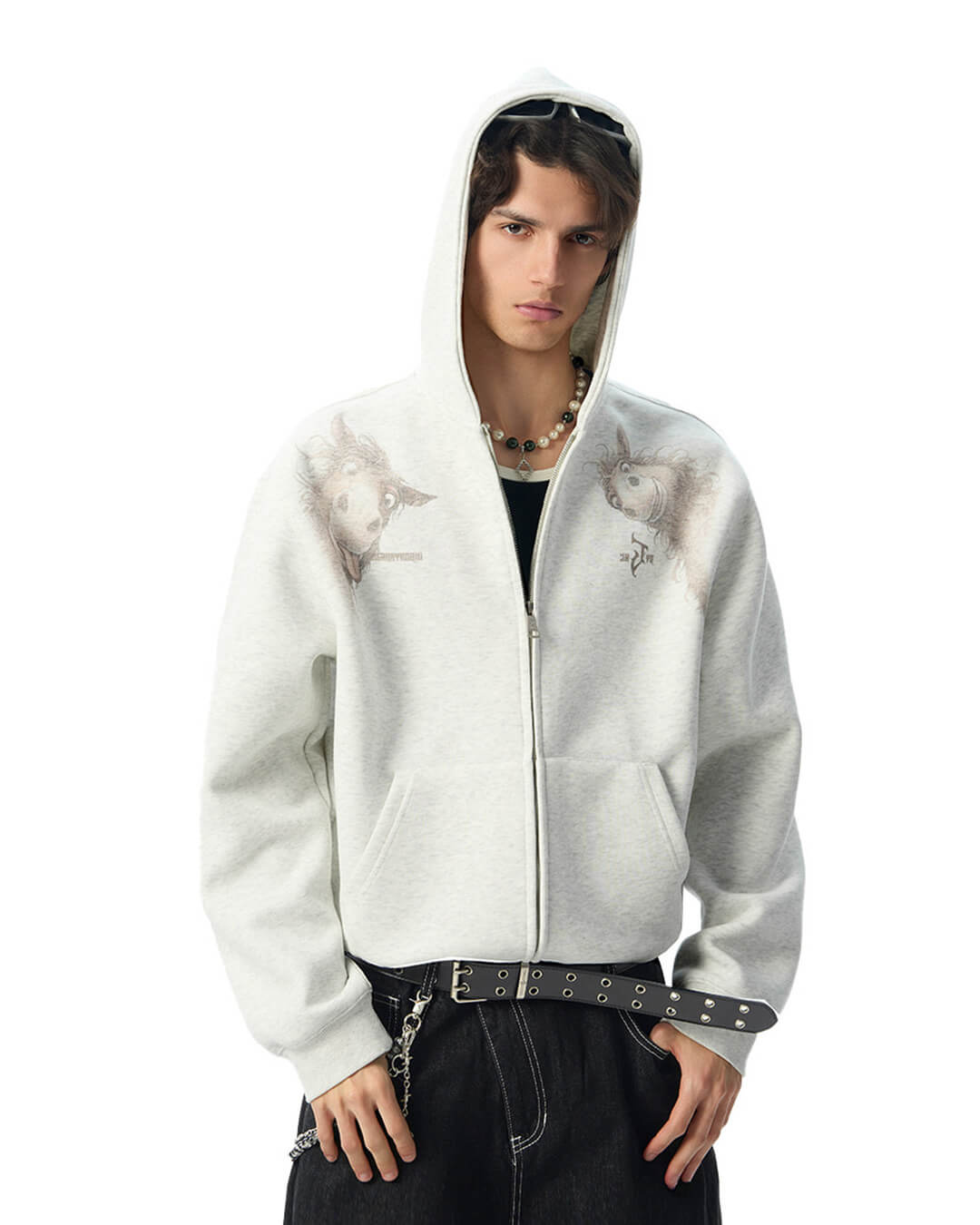 JHYQ Horse Print Cropped Zip Up Hoodie
