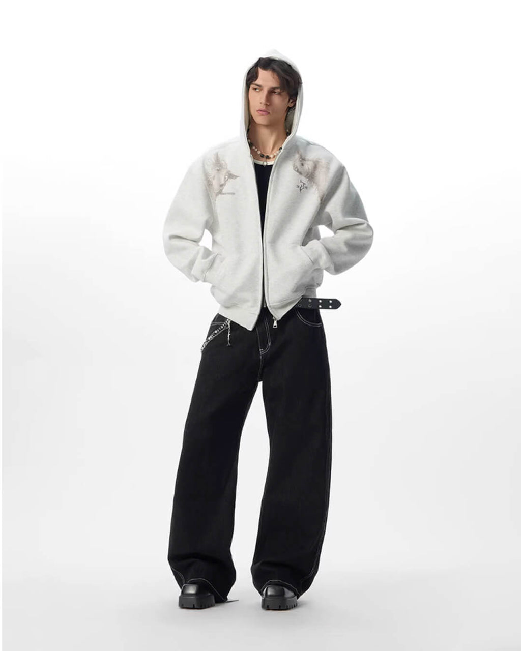 JHYQ Horse Print Cropped Zip Up Hoodie