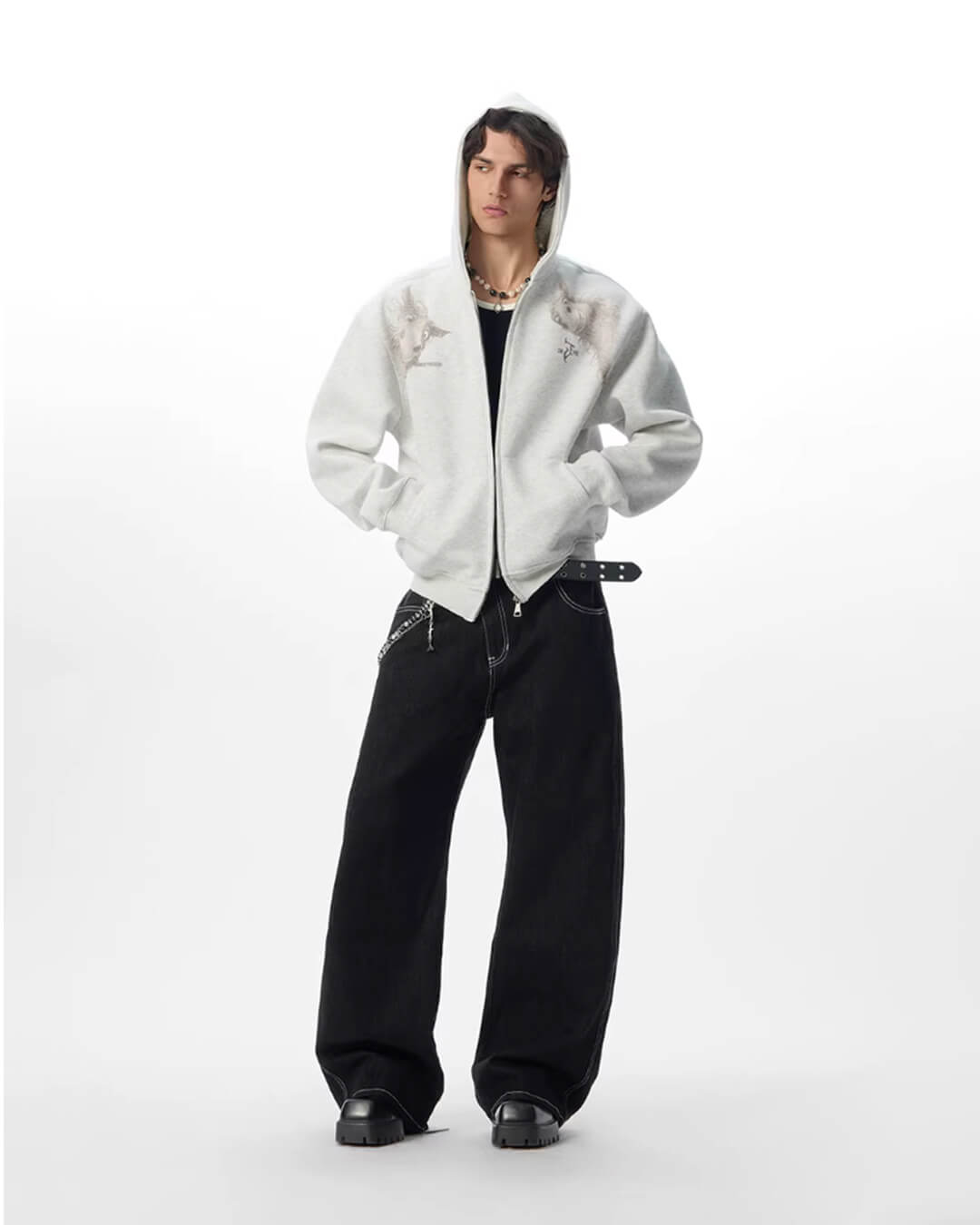 JHYQ Horse Print Cropped Zip Up Hoodie