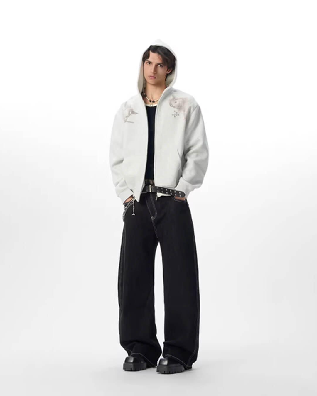 JHYQ Horse Print Cropped Zip Up Hoodie
