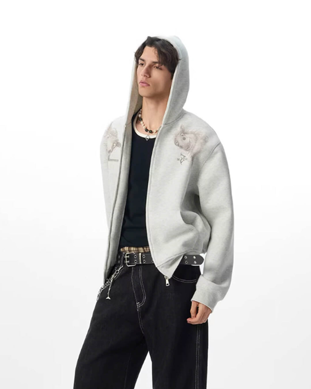 JHYQ Horse Print Cropped Zip Up Hoodie