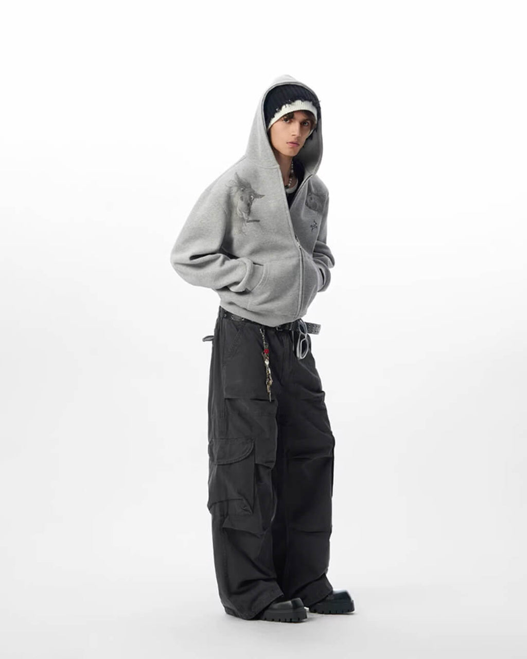 JHYQ Horse Print Cropped Zip Up Hoodie