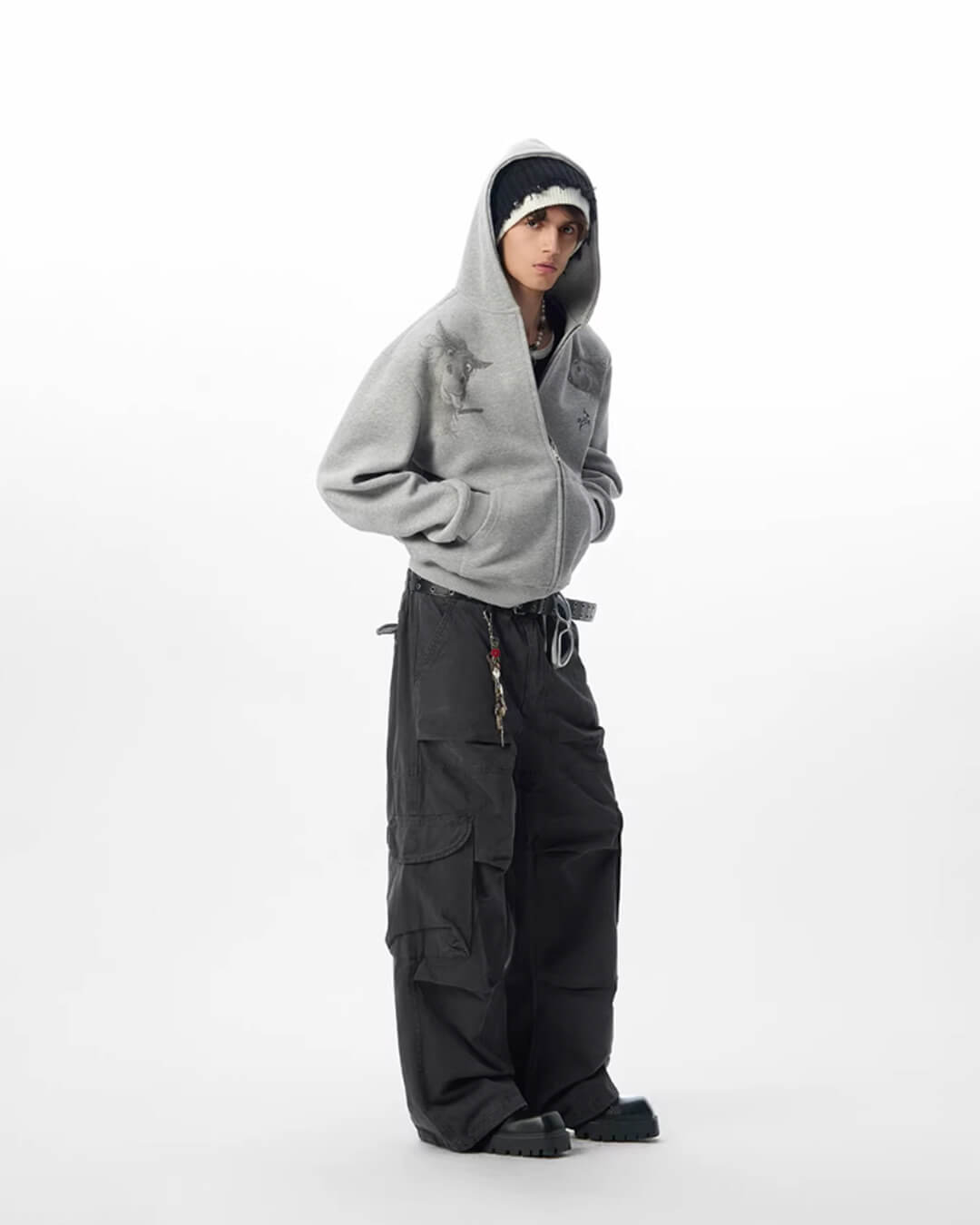 JHYQ Horse Print Cropped Zip Up Hoodie