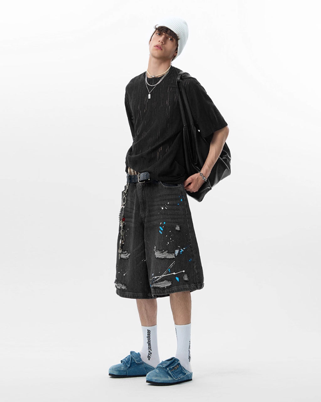 JHYQ Ink Splash Distressed Denim Shorts