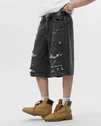 JHYQ Ink Splash Distressed Denim Shorts