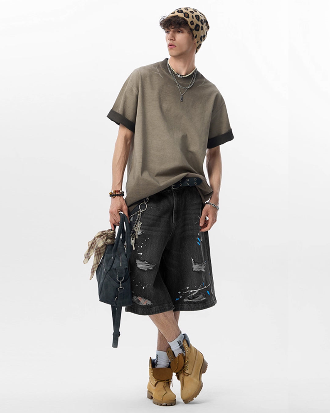 JHYQ Ink Splash Distressed Denim Shorts
