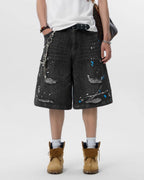 JHYQ Ink Splash Distressed Denim Shorts