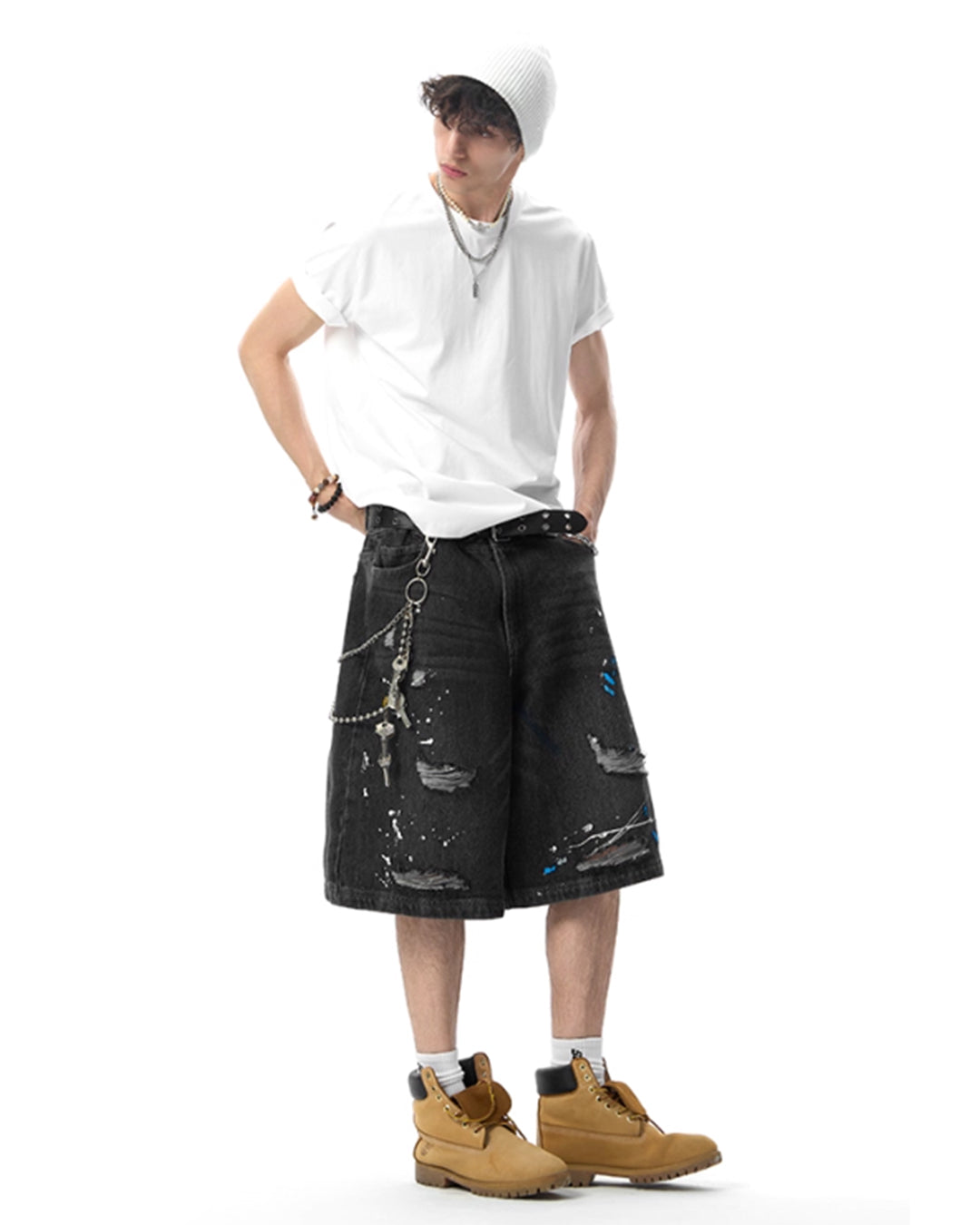 JHYQ Ink Splash Distressed Denim Shorts