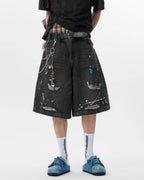 JHYQ Ink Splash Distressed Denim Shorts