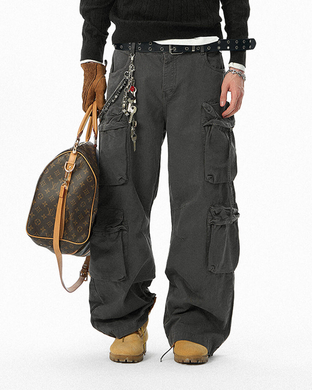 JHYQ Large Multi Pocket Washed Baggy Cargo Pants