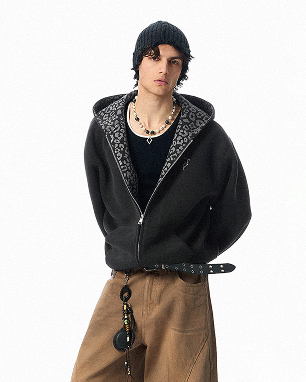JHYQ Leopard Print Lined Cropped Hoodie