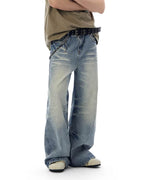 JHYQ Light Blue Whiskered Washed Loose Fit Jeans