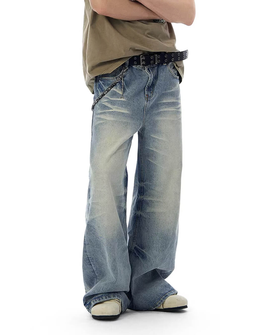 JHYQ Light Blue Whiskered Washed Loose Fit Jeans