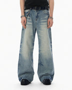 JHYQ Light Blue Whiskered Washed Loose Fit Jeans