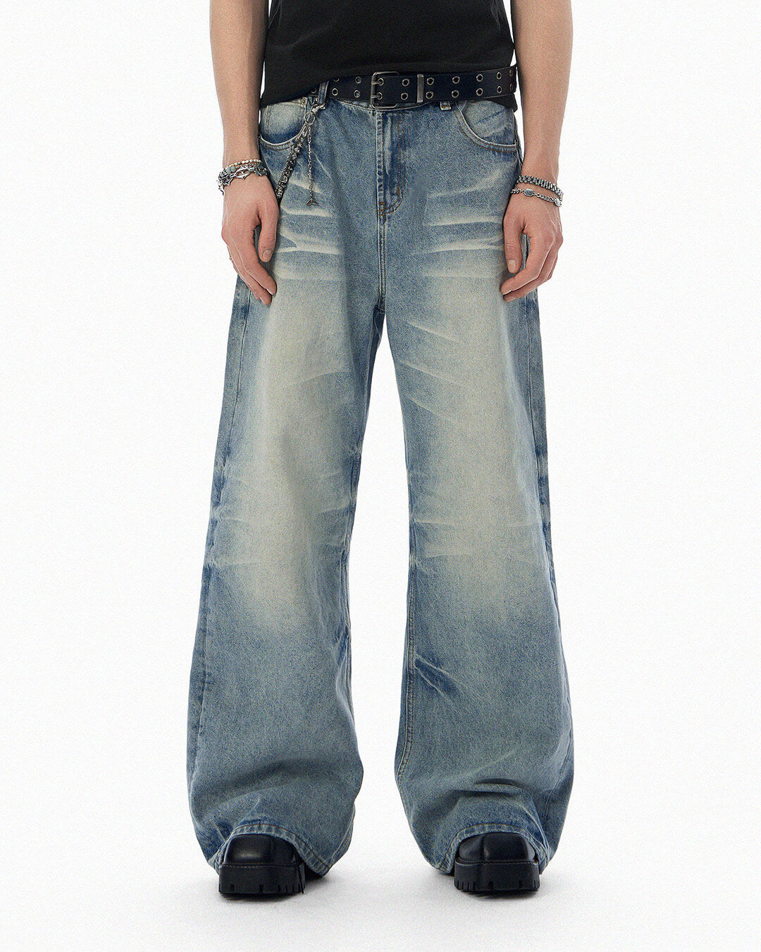 JHYQ Light Blue Whiskered Washed Loose Fit Jeans