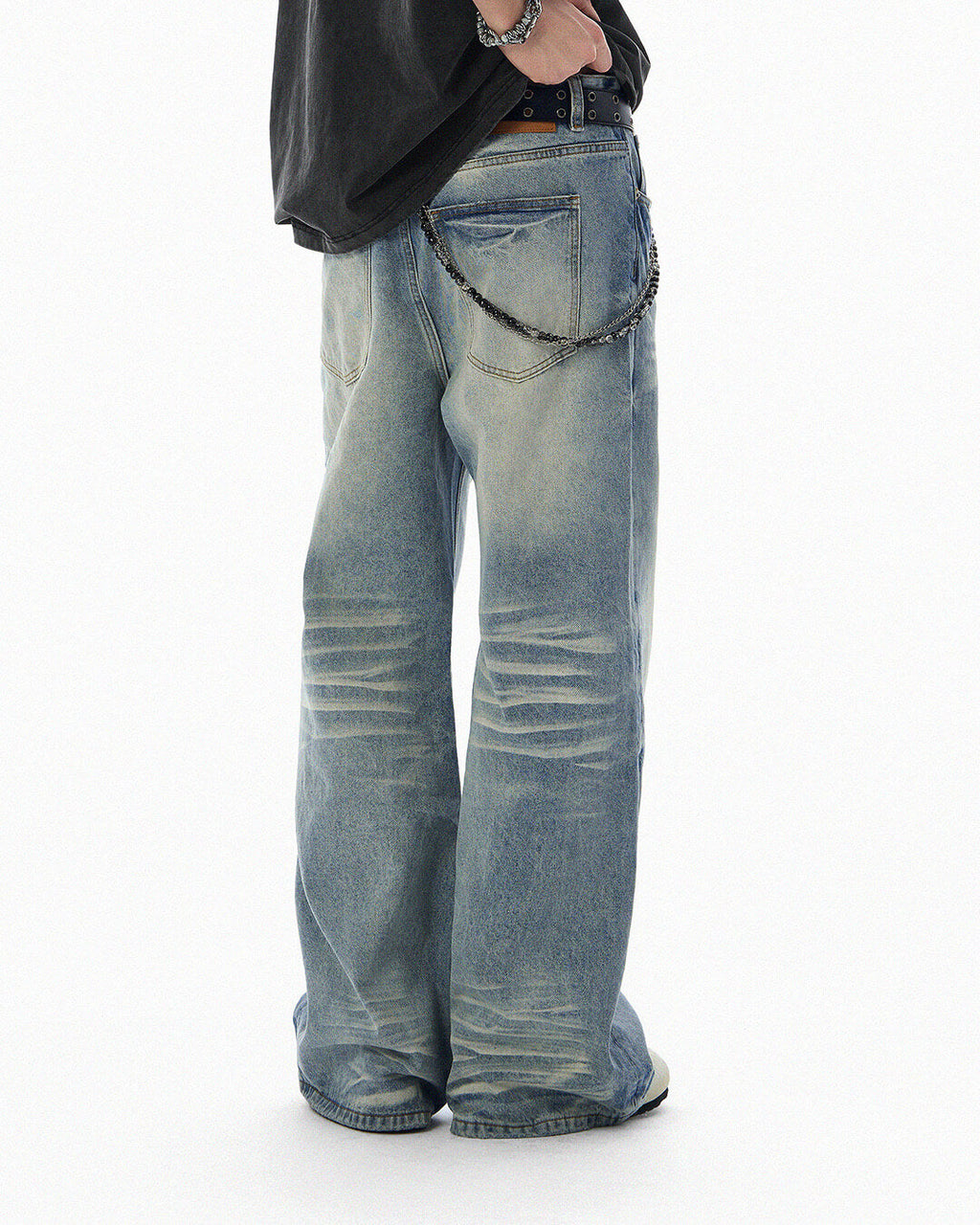 JHYQ Light Blue Whiskered Washed Loose Fit Jeans
