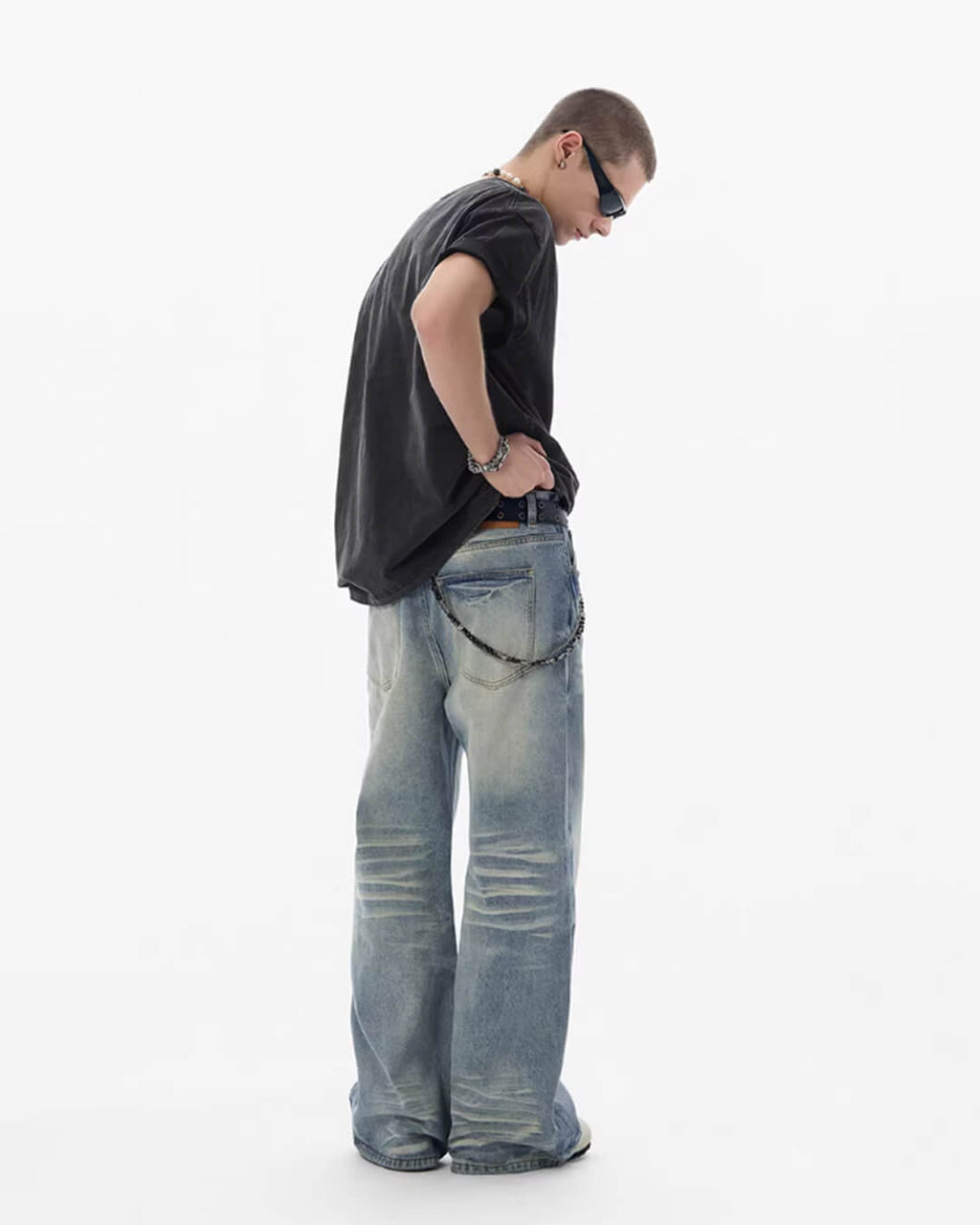 JHYQ Light Blue Whiskered Washed Loose Fit Jeans
