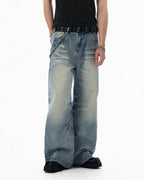 JHYQ Light Blue Whiskered Washed Loose Fit Jeans
