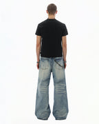 JHYQ Light Blue Whiskered Washed Loose Fit Jeans